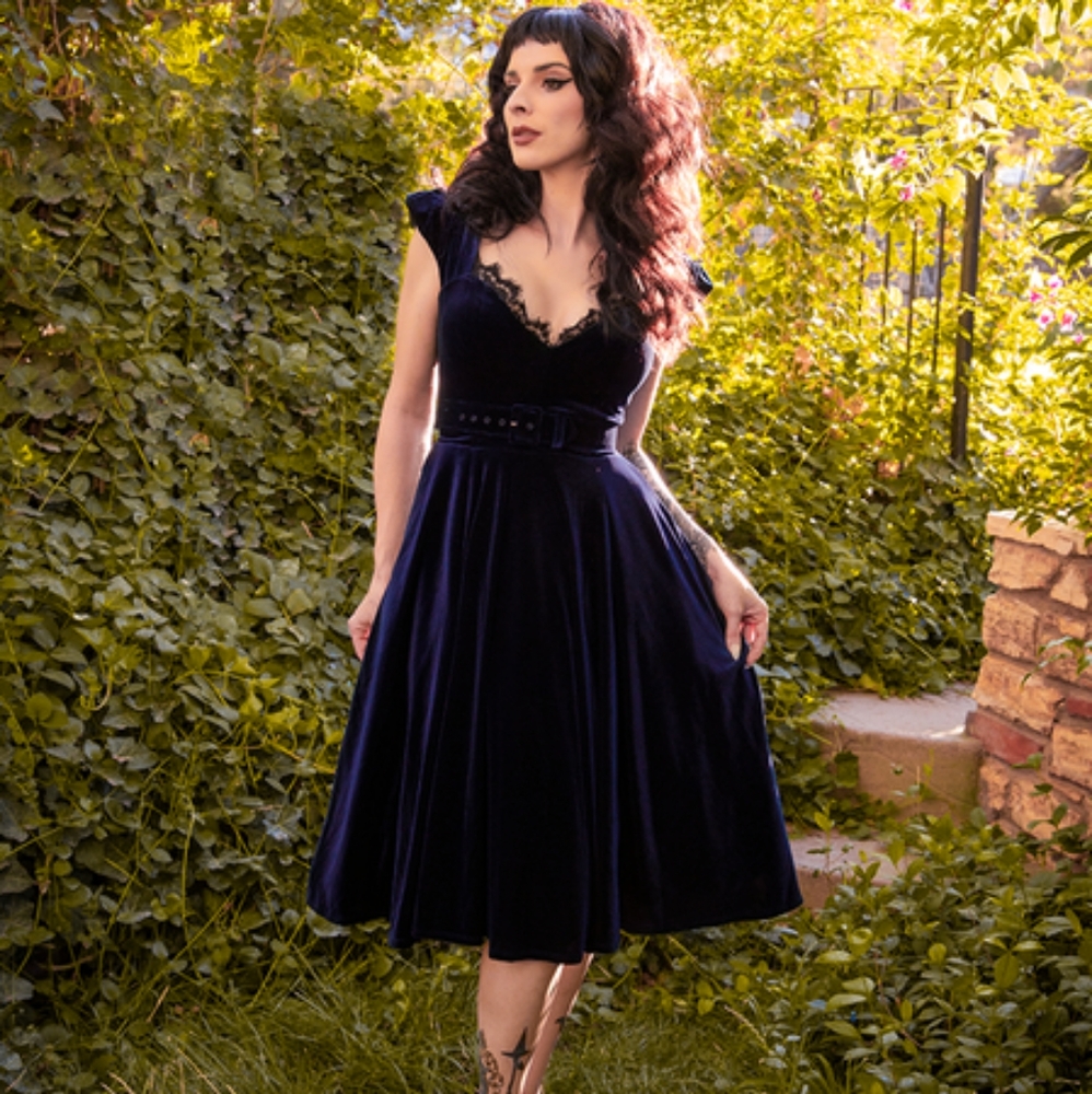 Bnwt La Femme En Noir Midnight Blue Baudelaire Swing Dress size 4xl